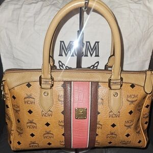 MCM Brown and Pink Logo Handbag